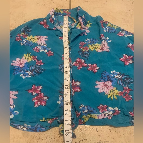 Free People Style Blue Floral Tie-Front Cropped Blouse - Size L - Picture 6 of 6